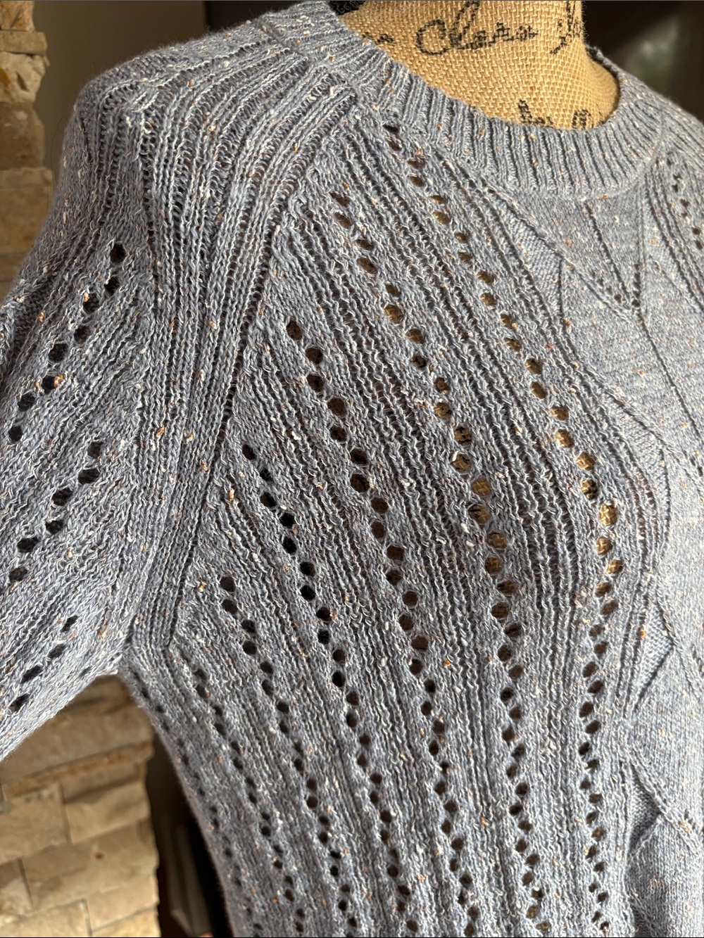 Spartina Shelby linen blend blue gray open knit pull over lightweight sweater - Picture 3 of 15